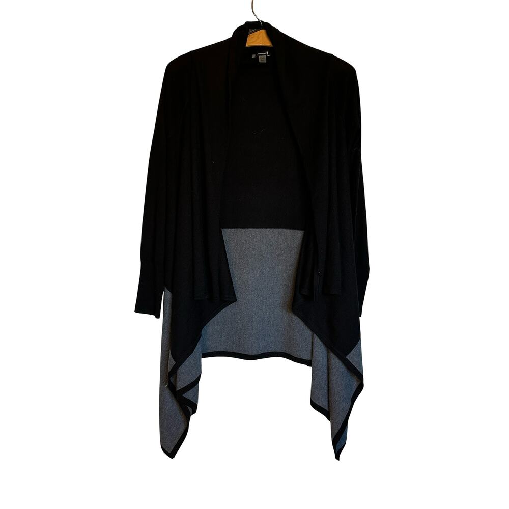 Smartwool Edgewood Wrap Sweater Shawl Cardigan Black Gray Color Block Size M